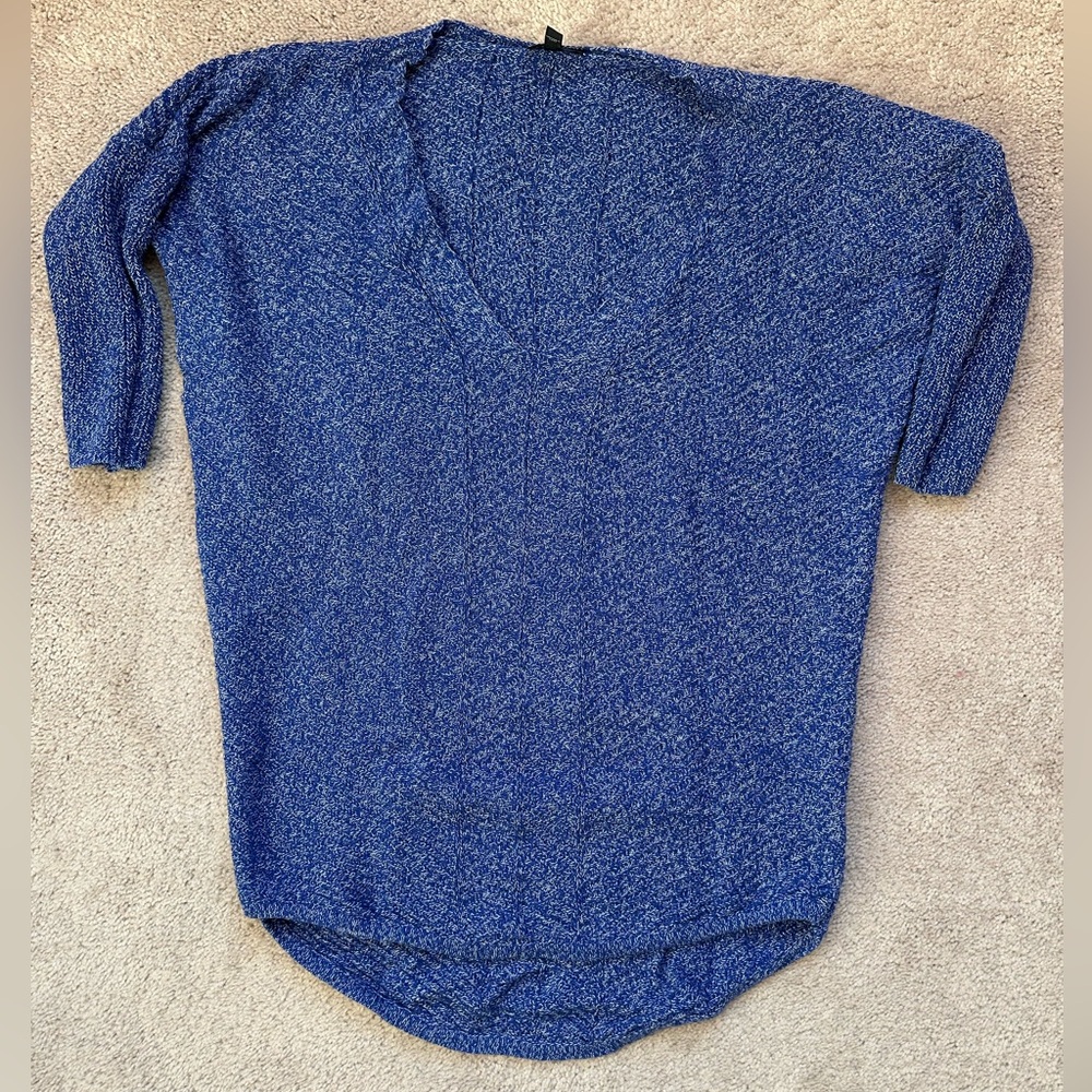 Express Blue V-Neck 3/4 Sleeve Sweater